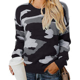 Fongt Sweater Women Autumn And Winter New Camouflage Leopard Sweater Round Collar Knitted Shirt Woman