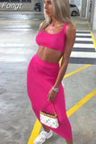 neon ribbed knitted women two piece matching co ord set crop top midi skirt sexy festival party 2023 summer