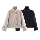 Fongt Women's 2025 New Long-Sleeved Tie With Waist-Slanted Lint Double-Dbutled Short Jacket