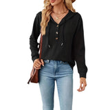 Fongt Autumn And Winter New Solid Color Hooded Buttons Loose Long-Sleeved Women's Clothing