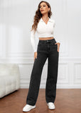 Fongt Burst Elastic Water Wash Denim Fashion Straight Trousers Trousers Trousers Trousers Women