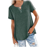 Fongt And Summer New Top V-Neck Short-Sleeved Pocket Loose T-Shirt Women-Outfit
