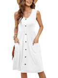 Fongt Dress Casual Fashion Foldless Sleeveless Buckle Long With Pocket