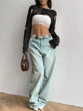 Fongt Spring And Summer New Tuk Hollow Hole Design Knitted Shirt Short Sweater
