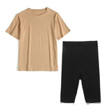 2021 Summer Cotton Sets Women Loose Two Pieces Short Sleeve T Shirts and Tight Shorts Solid Outfits
