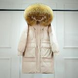 Winter Down Coat Women Long Parkas Luxury Real Raccoon Fur Hooded Female Loose Fashion Duck Down Puffer Jacket