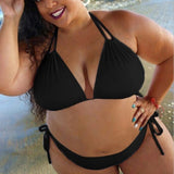 New Push Up Bra Women's Swimsuit Sexy Double Tie Up Halter Two Piece Bikini Swimsuit Female Plus Size Swimming Beachwear-Outfit
