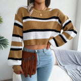 Wind Shooting 2025 Autumn And Winter Casual Striped Long-Sleeved Umbilly Knitted Sweater Women's