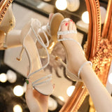 Fongt Small Sandals Women 2025 New Summer Heel With Skirt Water Drill With Temperament High Heels Fairy Wind