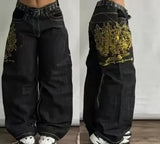 Sales Of Black Printed Jeans, Vintage Jazz Dance Pants, Harajuku Cool Pants-Outfit