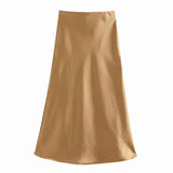 2024 New Elastic Waistline Simple Full-Color Satin Full-Length Skirt-Outfit
