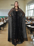 French Temperament Famous Wind 2025 Summer New Cape 镶钻钻 High-End Fashion Mesh Splicing Dress Dress