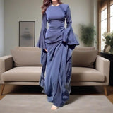Fongt Summer New Round Collar Horn Sleeve Women's Sexy Dress Dress Dress