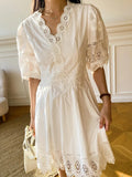 Fongt Dress New White Embroidered Lace Dress French Design Temperament Famous Women's Dress