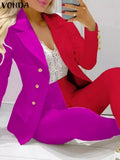 2023 Women's Pant Sets Formal Business Double Breasted Blazers Jacket Pants 2 Piece Set Solid Elegant Ladies Pant Suits