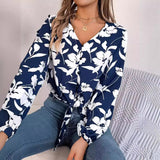 Shooting 2025 Autumn And Winter Casual Hit Color Flower Lantern Sleeve With Chiffon Shirts Women's