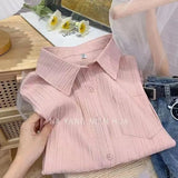 Fongt Chic Texture Folds Loose Long-Sleeved Shirt Women Spring Fresh Design Sense Inside And Outside Wear