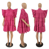 Dress High Waist Retro Pleated Puff Sleeve Loose Women's