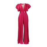 Fongt With Belt Large Size Women's New Mesh Perspective Sexy Folded Broad Leg Waist Jumpsuit
