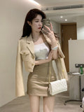 Blazer Two Piece Skirt Set Women Solid Elegant Casual Mini Skirt Suit Female Korean Style Button Designer Skirt Set