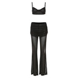Fongt Spring And Summer New Women's Solid Color Sexy Breast Sling Vest Micro-Horn Trousers Set