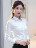 Women Shirt White Shirt Female Long-sleeve Professional Shirt Formal Dress Large Size Work Clothes OL Button Womens