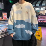 Sky Blue Cute Cow Print Clouds Fashion Sweater Women Winter Clothes Oversized Couples Fashion Knitted Tops Harajuku