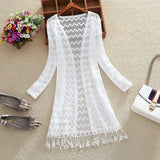 Women Slim Thin Lace Jakcet Chaqueta Mujer New 2023 Summer Long Sleeve Hollowing Tassels Medium Long Cardigan Womens