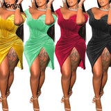 Christmas Velvet Corset Party Dress Women Sexy Slash Neck Off Shoulder Short Sleeve Ruched Slim Asymmetrical