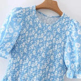 Women Floral Print Tiered Ruffle Midi Dress Female Puff Sleeve Clothes Leisure Lady Slim Vestido