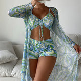 2025 New Women's Three-Piece Bikini Mesh Hooded Jersey With Fashion Anti-Smni