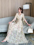 Fongt New Sling Style High-Waisted Dress Temperament Commuter National Style Dress With Inner Lining