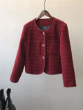 Autumn Winter Small Fragrant Tweed Jacket Coat Women Vintage Woolen Short Coats Streetwear Elegant Casual Slim Outwear