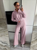Fongt And Winter New Lazy Windy Open Shirt Sweater Set Women's Comfortable Top + Pants Knitted Two Sets