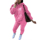 Tracksuits Casual Plush Warm Fluffy Suits Women's Long Sleeve Hooded Sweatshirt Hoodie Long Sporty 2 Piece