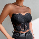 Fongt 2025 New Autumn Black Female Corset Fish Bone Lace Vest 0002