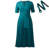 Fongt Sexy Short-Sleeved V-Neck Fashion Elegant Pressure Folding Large-Size High-Waisted African Dress