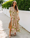 Fongt Summer Dress High-Waisted Babes Bat Sleeve V-Neck Print Sexy Women's Dress Girl