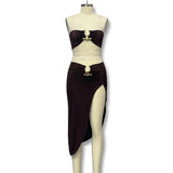 Fongt New Women's Sexy Open Skirt Metal Buckle Breast
