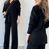 Fongt Autumn New Fashion Solid Color Loose Under The Pended Fork Knit Shirt Two Sets Of Women
