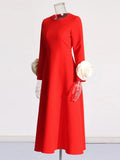 Spring 2025 New Fashion Temperament Round Collar Three-Dimensional Rose Splicing Design Long Sleeve Slim Slimming