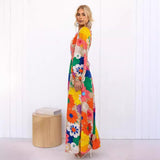 Fongt Autumn And Winter New Fashion Print Round Collar Lantern Sleeve Long Style Accept Waist Dress-23132-Outfit