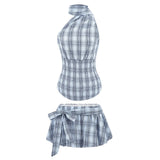 Fongt For Women's Clothing INS Burst Hanging Neck Tuck Top + Half-Dress Suit