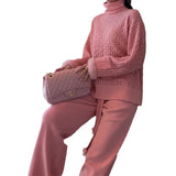 Fongt New Solid Color Print High Collar Lazy Wind Thick Sweater Two Sets Of Women-Outfit