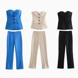 Fongt Women's Clip Lingerie Trousers Foot Forked Straight Trousers Set