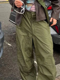 Cargo Pants Women Streetwear Fashion Overalls Big Pocket Patchwork Casual Pants Drawstring Low Waist Baggy Trouser