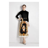 Fongt Suit Women's Collar Slim Thin Knitting Top Two Sets Of High-Waist Baroque Prints Half-Dress