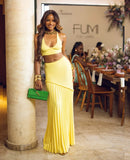 Fongt Spring And Summer New V-Neck Sling Vest Folding Hips Long Skirt Wool Set LX0187