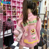Bomber Woman Varsity Jacket Pnk Bear Coat American Baseball Jacket Embroidery Women's Winter Coats Vintage Jacket's