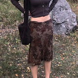 New Women's Dress Wish Summer Fashion Auricularia Auricula Side Mesh Brown Printed Skirt-Outfit